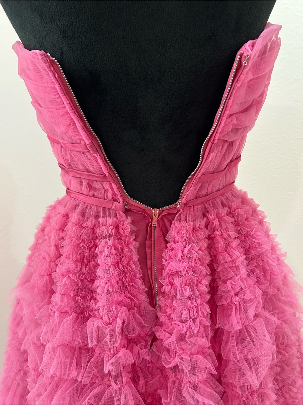 Clifton Wilhite Vintage 1960’s Pink Ruffled Tulle Strapless Midi Dress - Picture 7 of 11